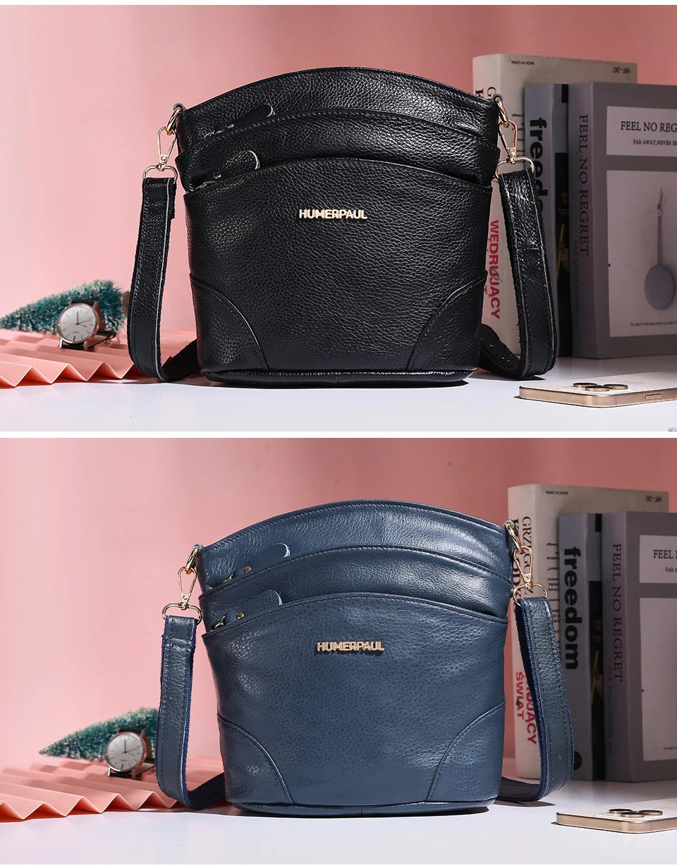 100% Genuine Leather Women Messenger Bags Casual Cell Phone Purse with Adjustable Strap Multiple Pockets Crossbody Shoulder Bag