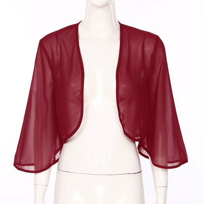 Womens 3/4 Sleeve Chiffon Cardigan Bolero Jacket Summer Elegant Wedding Party Bridal Dress Cover Ups Wraps Shawls Shrug