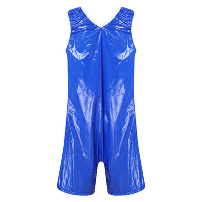 Womens Waterproof Rompers Adaptive Nightwear Glossy Sleeveless Buttons Crotch Bodysuit Sports Swimwear Special Needs Clothing