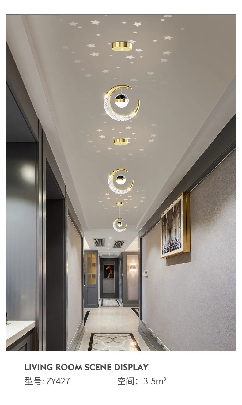 Creative led Ceiling Light with Moon Stars Modern Asile Ceiling Lights Gold/Black Atmosphere Ceiling Hanging Lamp Loft Lighting