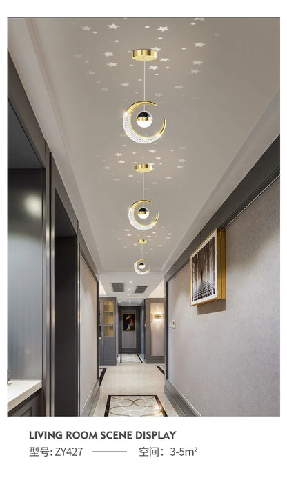 Creative led Ceiling Light with Moon Stars Modern Asile Ceiling Lights Gold/Black Atmosphere Ceiling Hanging Lamp Loft Lighting