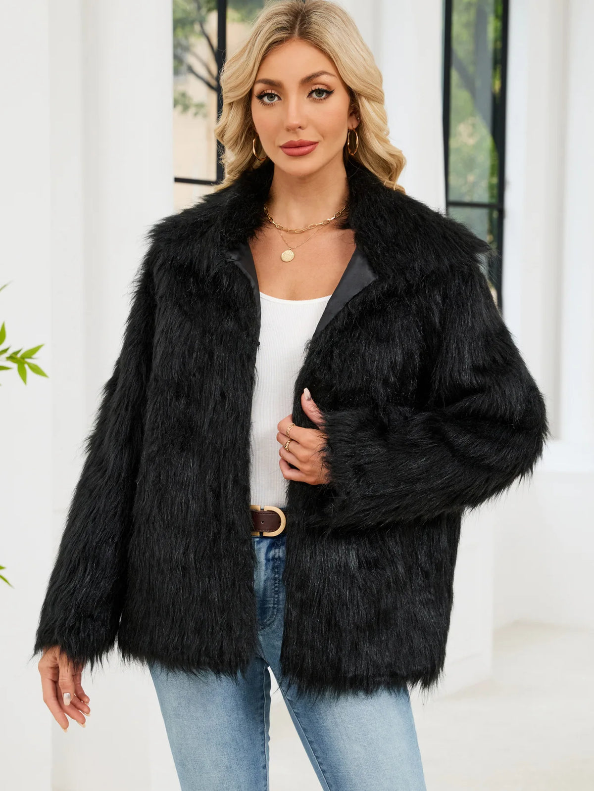 2026 Autumn Winter Brown Faux Fur Coat Women Casual Turndown collar Fluffy Plush Jacket Long Sleeve Thick Fake Fur Warm Cardigan