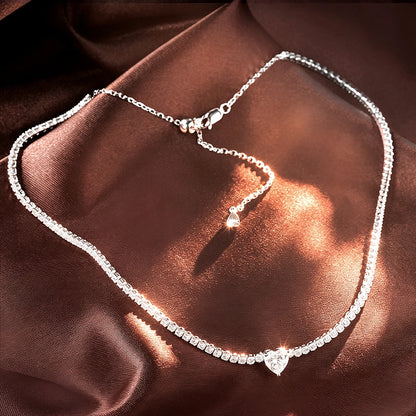 All Moissanite Tennis Necklace for Women Men Sparkling D Color 1ct Heart Cut Pendant Necklace S925 Sterling Silver Chain Jewelry