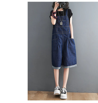 Spring Summer Jean Short Jumpsuits Women Casual Streetwear Loose Wide Leg Shorts Denim Overalls Straps Rompers Cargo Baggy Pants