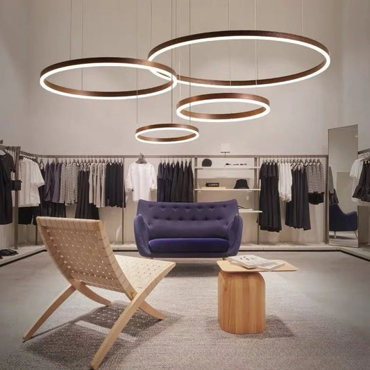Modern Aluminum Rings Chandeliers Simple Acrylic LED Pendant Lights Living Dining Room Home Restaurant Decor Lighting Fixtures