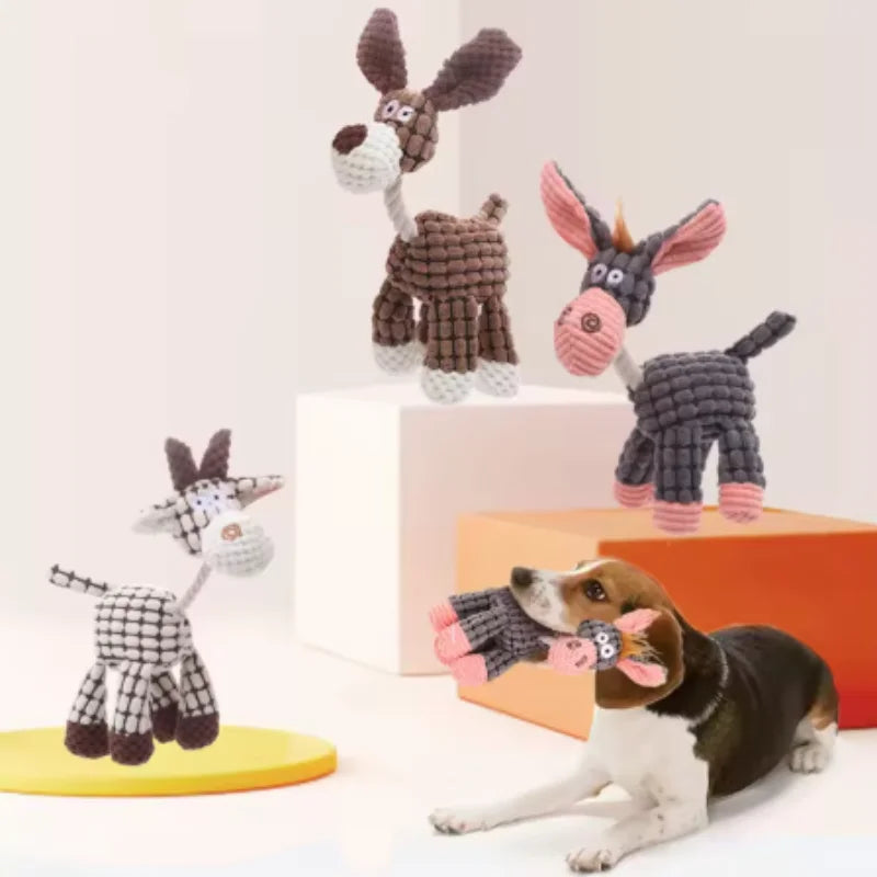 Interactive Cotton Rope Donkey Toy Grey/Brown Plush Sound Pet Training Game for Kittens And Dogs Creative Bite And Play Activity