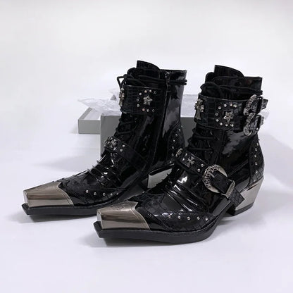Gothic Punk Style Platform Couple Ankle Boots Designer Metal Decorative Belt Buckle Women Mans Motorcycle Booties Zapatos Hombre