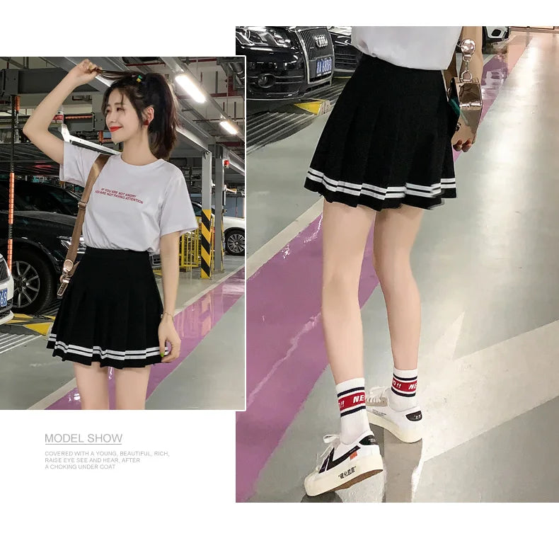 Kawaii Harajuku Skirts Preppy School Uniform High Waist Pleated Women Girls Lolita A-line Sailor Skirt