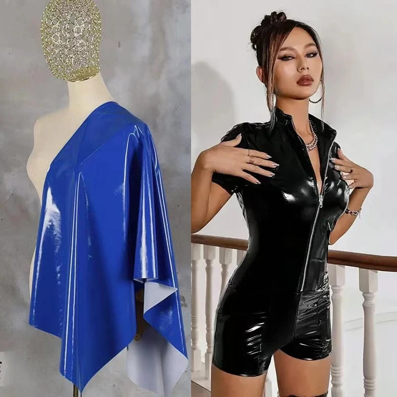 Women Faux Leather Playsuits Stretch PU Short Sleeve Jumpsuits Front Zip Bodysuits Bodycon Faux Latex Play Suits Support Custom