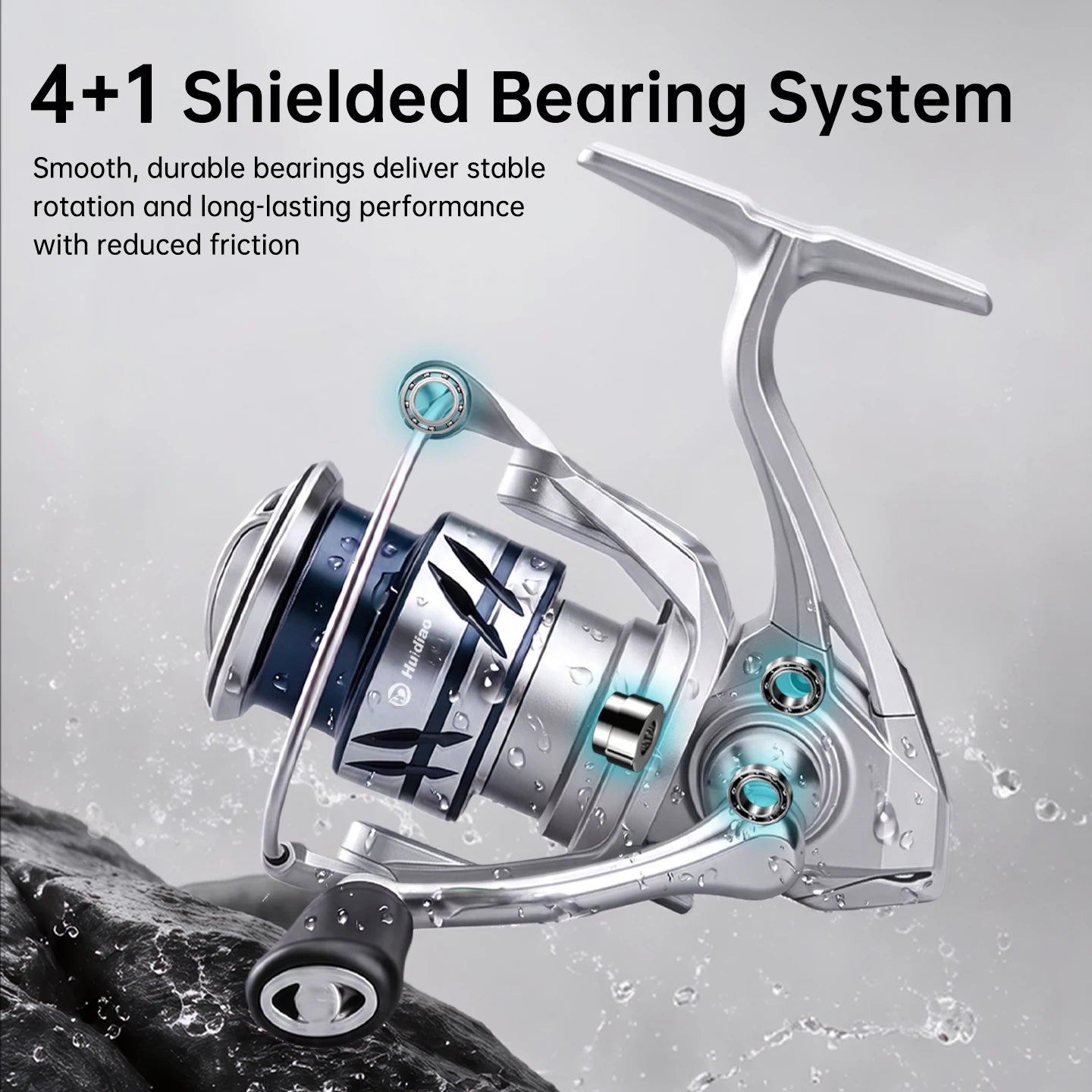Huidiao 4+1BB Spinning Fishing Reel 1000/2500/3000/4000 10kg Max Drag 5.2:1 CNC Metal Spool Left/Right Interchangeable Saltwater