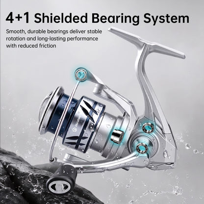 Huidiao 4+1BB Spinning Fishing Reel 1000/2500/3000/4000 10kg Max Drag 5.2:1 CNC Metal Spool Left/Right Interchangeable Saltwater