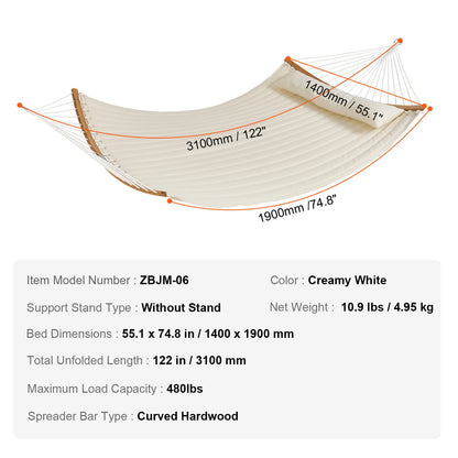 SucceBuy Two Person Hammock with Stand Included Double Hammock with Curved Spreader Bar and Detachable Pillow and Portable Bag