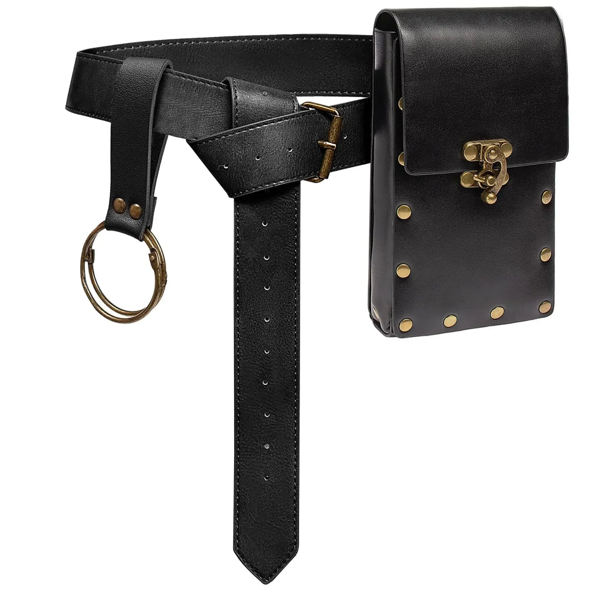 Renaissance Costume Accessories Retro Leather Waist Belt with Fanny Pack Medieval Viking Drawstring Coin Pouch Skirt Hike Clip for Renaissance Faires Cosplay Costume Party