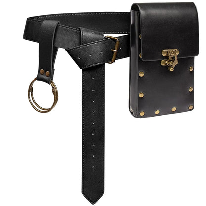 Renaissance Costume Accessories Retro Leather Waist Belt with Fanny Pack Medieval Viking Drawstring Coin Pouch Skirt Hike Clip for Renaissance Faires Cosplay Costume Party
