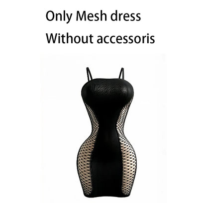 Women Summer Beach Cover Up Hollow Out Beachwear Bodycon Dress Without Underwear Sheer Mesh Fishnet Music festival Swimsuit