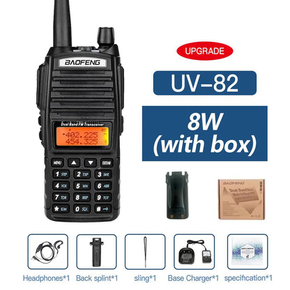 5W/8W High Power Baofeng UV-82 Unieke Dual PTT Walkie Talkie Uv82 Dual Band Vhf/Uhf FM 10Km Long Rang Two Way Ham CB Radio