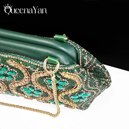 Queena Yan High Quality 2025 Newst Hot Selling Open Toe Slingback Sandals with Bag Set in Green Color For Women Wedding Party