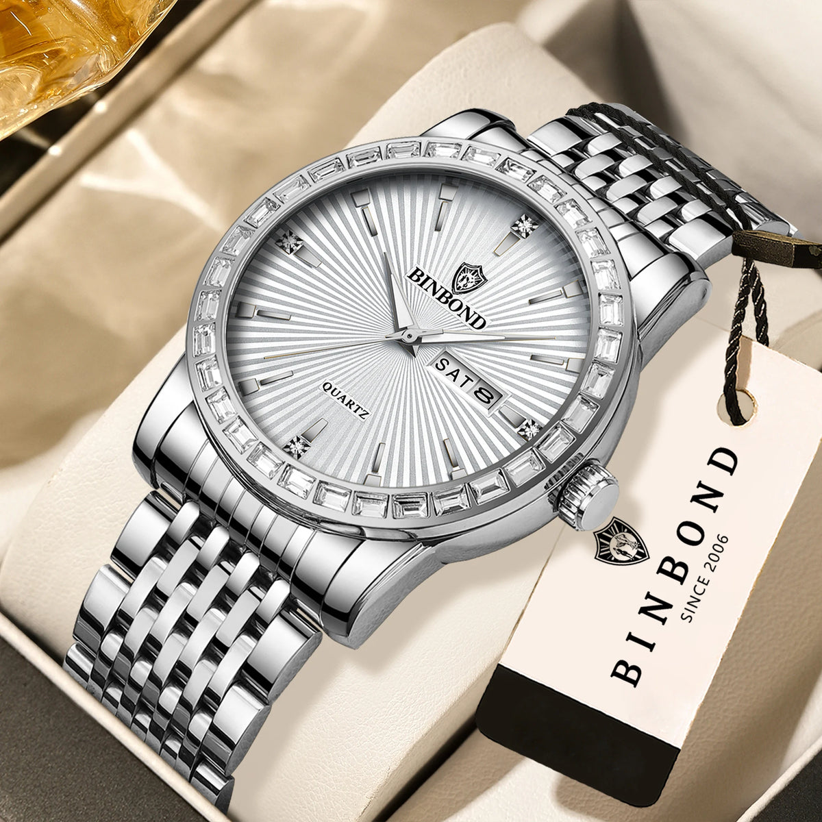 BINBOND Luxury Quartz Watches For Men Luminous Waterproof Men's Wristwatch Reloj Hombre Original Man Watch With Diamond