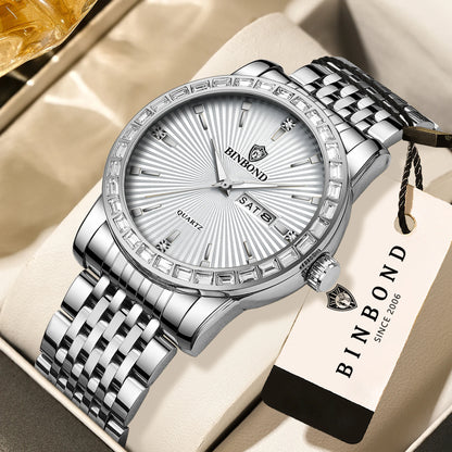 BINBOND Luxury Quartz Watches For Men Luminous Waterproof Men's Wristwatch Reloj Hombre Original Man Watch With Diamond