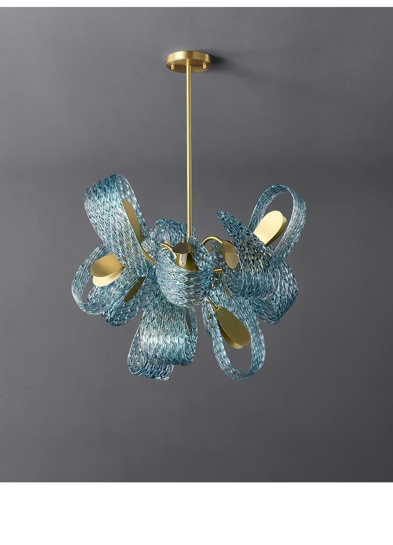 Modern Blue Glass Led Pendant Lamp Copper Designer Hanging Chandeliers for Living Room Bar Bedroom Suspension lustre Lights