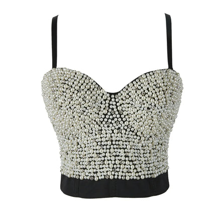 Quality Pearl Tank Tops Rhinestone Women Crop Top Club Clothes Streetwear Y2K Corset Woman Shaper Camis Fashion Feamale Clothing