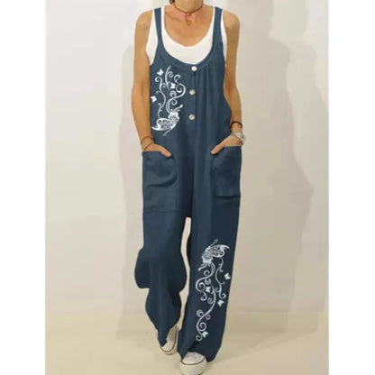 Women's Sleeveless Jumpsuit 2022 Summer Boho Floral Wide Leg Long Pants Rompers Ladies Strap Plus Size Casual Loose Bib Trousers