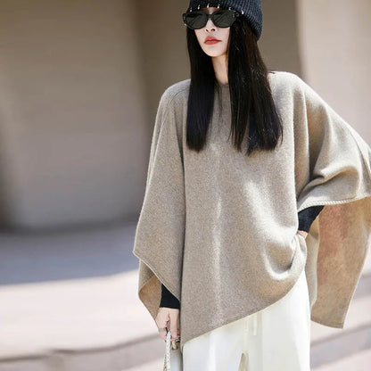 Autumn New 100% Merino Wool Shawl Pullover For Women Soft Solid Cashmere Knitwear Shawl Scarf Female Popular Sweater Grace Tops