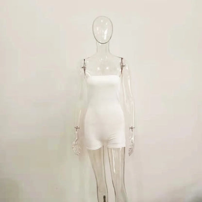 Bangniweigou White Strapless Tube Playsuit Spring Autumn High Stretchy Off Shoulder Tight Short Jumpsuit Casual Catsuit Shorts
