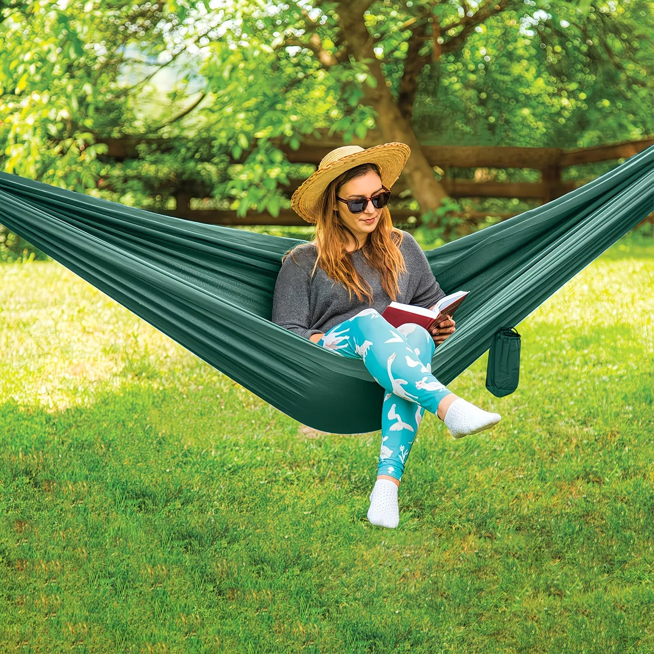 Nylon Camping Hammock Chair - Double Or Single Sizes W/Tree Straps And Attached Carry Bag - Portable for Travel/Backpacking/Beac