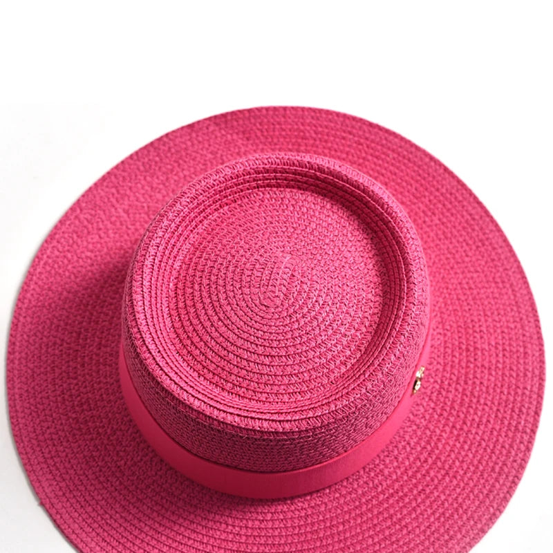 New Summer Straw Sun Hats for Women Ladies Fashion Flat Brim Ribbon Beach Hat Travel Dress Cap Chapeau Femme