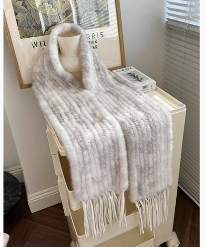 Winter new mink hair woven fur scarf long fringed warm fur scarf Korean version of women