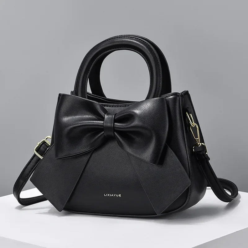 New Fashion Casual Handbags for Women Cute Bow Black White Blue PU Handbags Trendy Daily Shoulder Underarm Bags Bolsa Feminina
