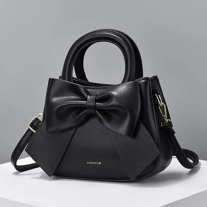 New Fashion Casual Handbags for Women Cute Bow Black White Blue PU Handbags Trendy Daily Shoulder Underarm Bags Bolsa Feminina