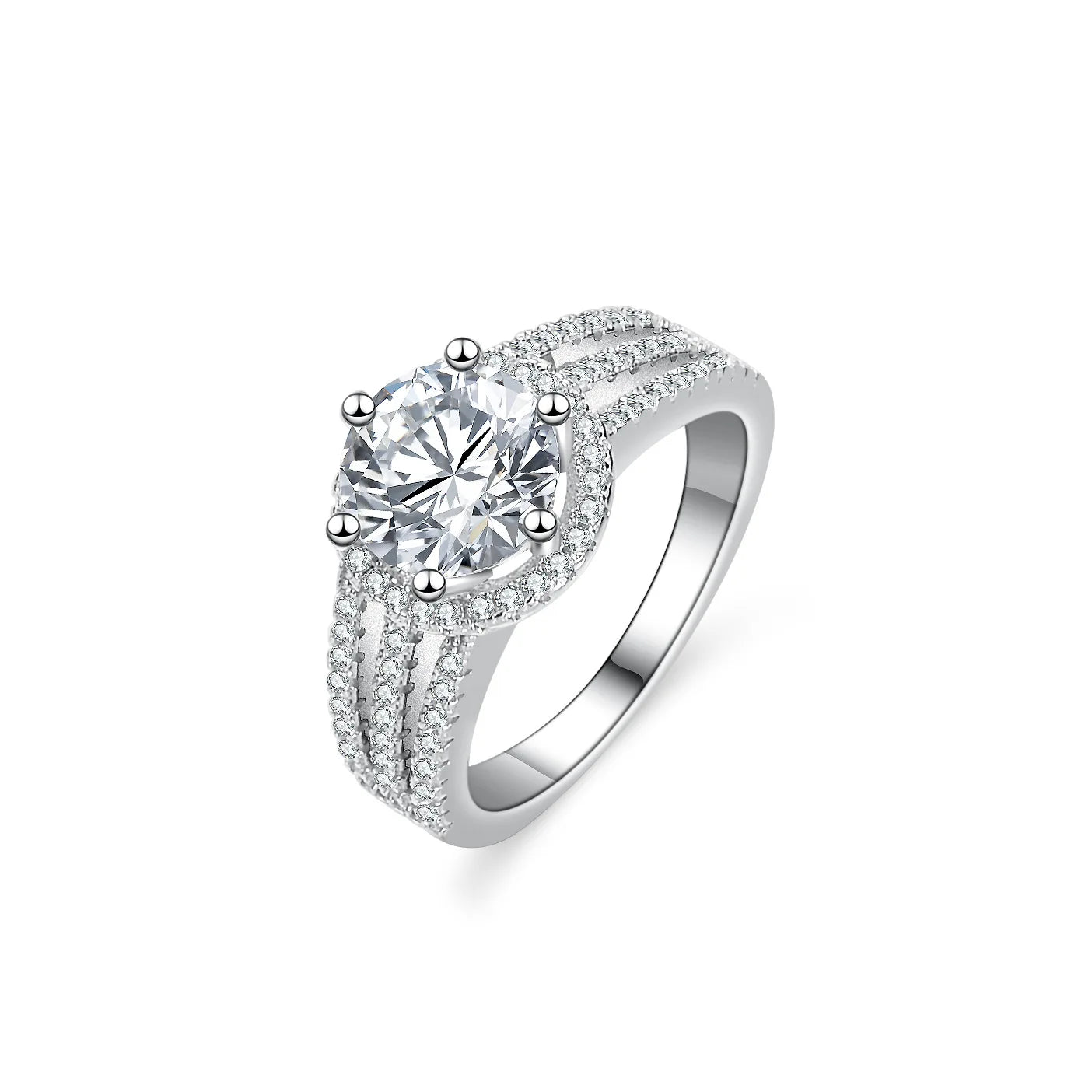 PT950 Platinum Three-Row Ring - 2 Carat Moissanite with Stylish Craftsmanship, Women's Trendy Jewelry