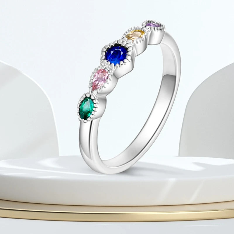 Original 925 Sterling Silver Ring Colorful Diamonds Cubic Zircon Finger Ring For Women Jewelry Wedding Engagement Birthday Gift