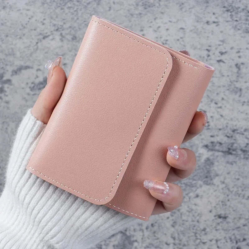 Trendy Short Women's Wallet Ultra Thin Triple Fold Smooth Surface Multi-Functional Card Bag Student Ticket Clip