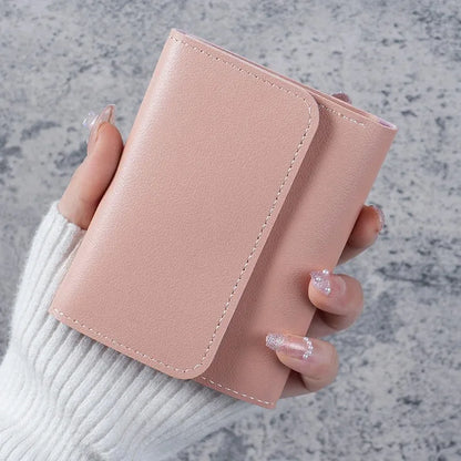 Trendy Short Women's Wallet Ultra Thin Triple Fold Smooth Surface Multi-Functional Card Bag Student Ticket Clip
