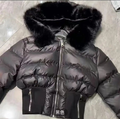 2026 Small Waist Short Cotton Clothes Large Fur Collar Heavy Industry Design Waist Slimming Versatile Fashionable Cotton Clothes
