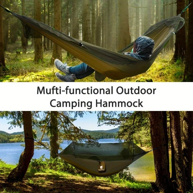 New Arrival Outdoor Double Hammock with Anti-flip Design, Automatic Speed Open Swing, Mosquito Net, Sunshade Canopy