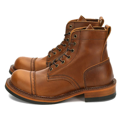 Retro Short Face Men's Winter Wear-resistant Top Layer Cowhide Short Boots Motorcycle Short Boots