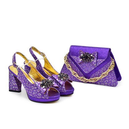 New Fashion Luxury Shoe and Bag Set for Party in Women Women Nigerian Italian Shoes and Bags Set Decorated with Rhinestone