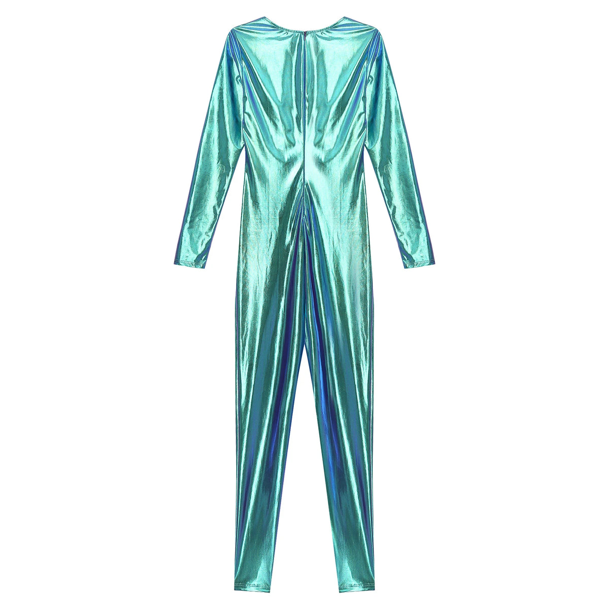 Womens Metallic Shiny Bodysuit Clubwear Long Sleeve Slim Fit Full Body Jumpsuit Nightclub Rave Party Musci Festival Costumes