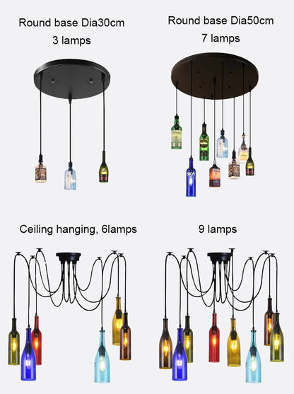 Retro Industrial Loft Wine Bottle Pendant Lights Restaurant Cafe Bar Glass Hanging Lamp Clothing Store Lustre Indoor Lighting