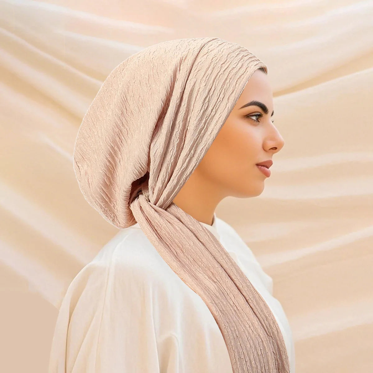 2026 New Solid Color Turban Hijab Hats Long Tail Head Wraps Elastic Muslim Hats Breathable Chemo Cap For Women Girls