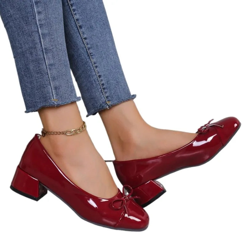 Luxury Woman Mary Jane Shoes Fashion ladies Pumps Round Toe Bow-knot Ballet high heels Platform Office Shoes Zapatos De Mujer