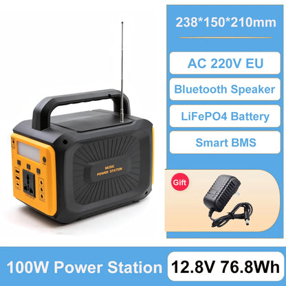 Gaiaray 100W Portable Power Station LiFePO4 Charge Station 76.8Wh Solar Generator With Bluetooth Speaker FM for Camping Travel