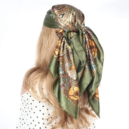 New 90*90cm Retro Brand Women Silk Scarf Bandanna Fashion Bohemian Pattern Square Hijab Lady Wrap Headband Foulard Muffler