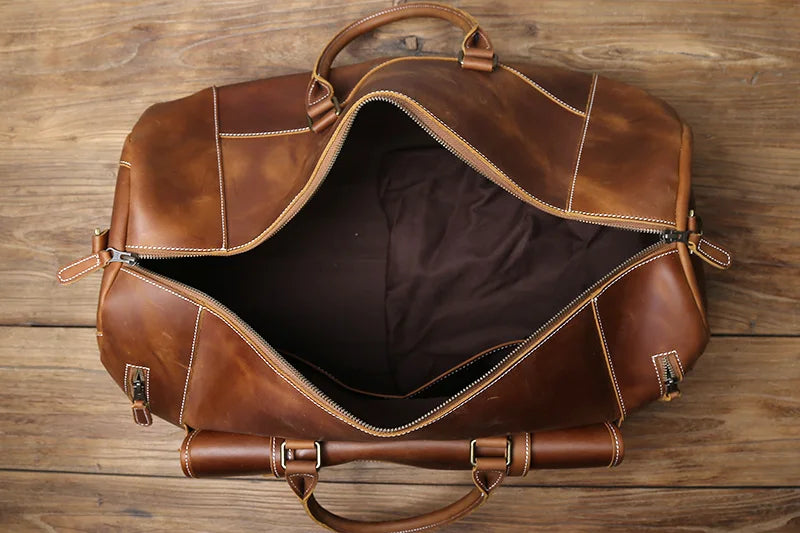 Vintage Genuine Leather Men's Travel Bag Crazy Horse Leather Duffel Bag Large Capacity Top-Layer Cowhide Handbag Crossbody NZPJ