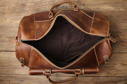Vintage Genuine Leather Men's Travel Bag Crazy Horse Leather Duffel Bag Large Capacity Top-Layer Cowhide Handbag Crossbody NZPJ
