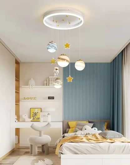 Children's Room Lamp Nordic Modern Pendant Lights Kids LED Ceiling Chandelier Living Room Bedroom Astronaut Hanging Home Decor